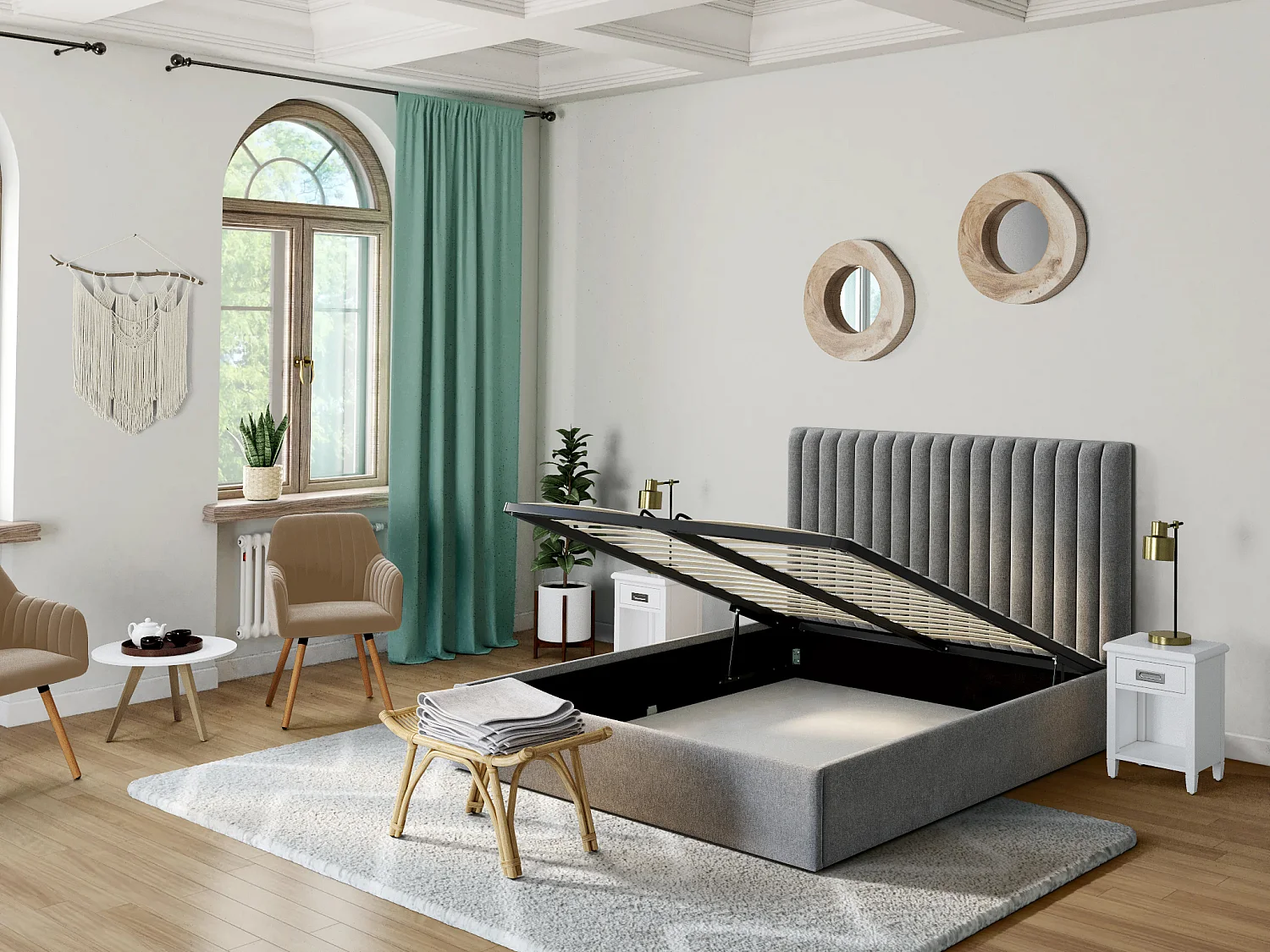 Stoel met armleuningen ELEANA - Fluweel en metaal met houteffect - Beige