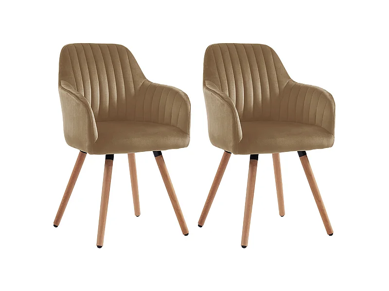 Zestaw 2 krzeseł z podłokietnikami ELEANA - Welur i drewno - Kolor beżowy