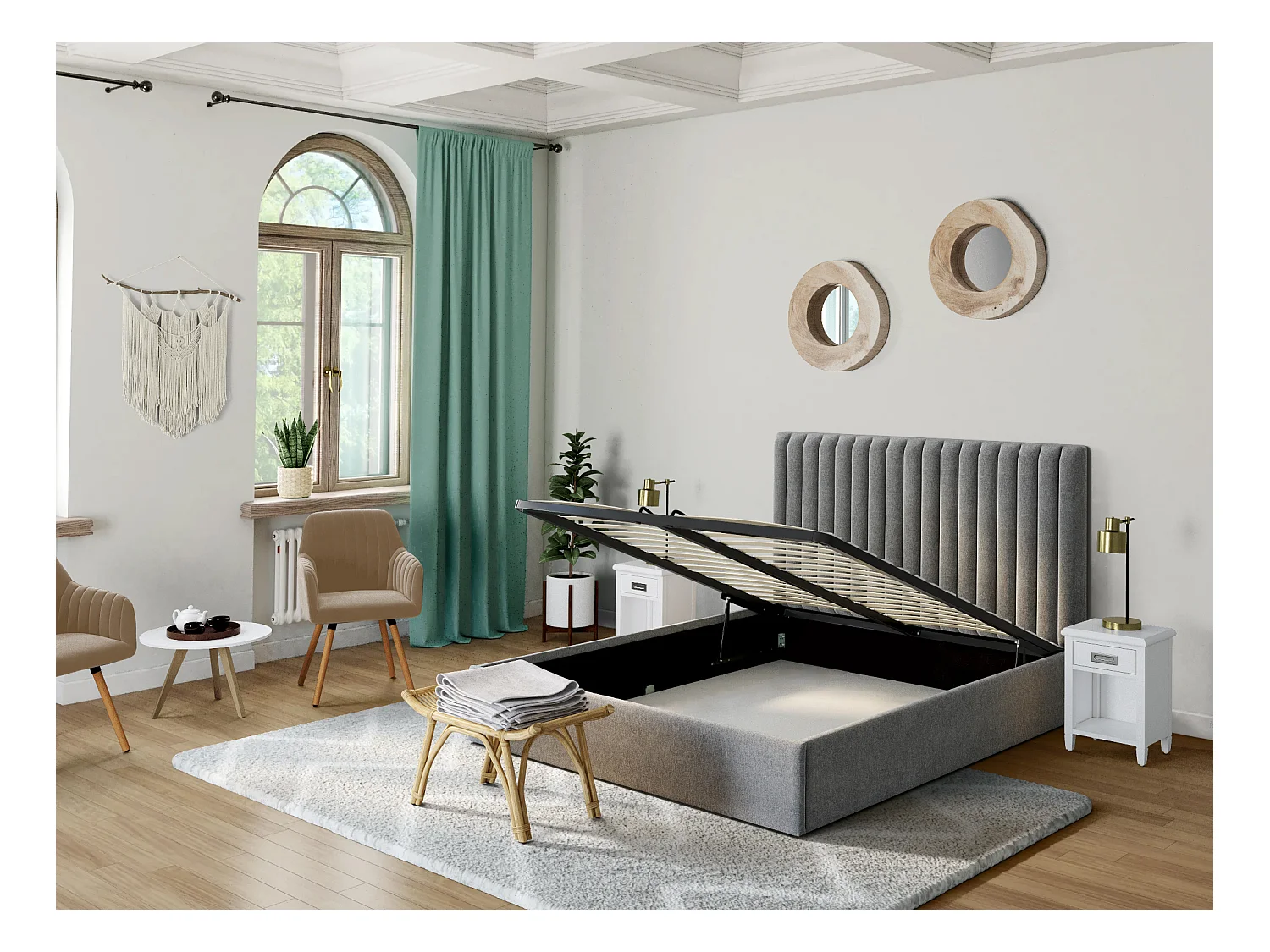 Set van 2 stoelen met armleuningen ELEANA - Fluweel en metaal met houteffect - Beige