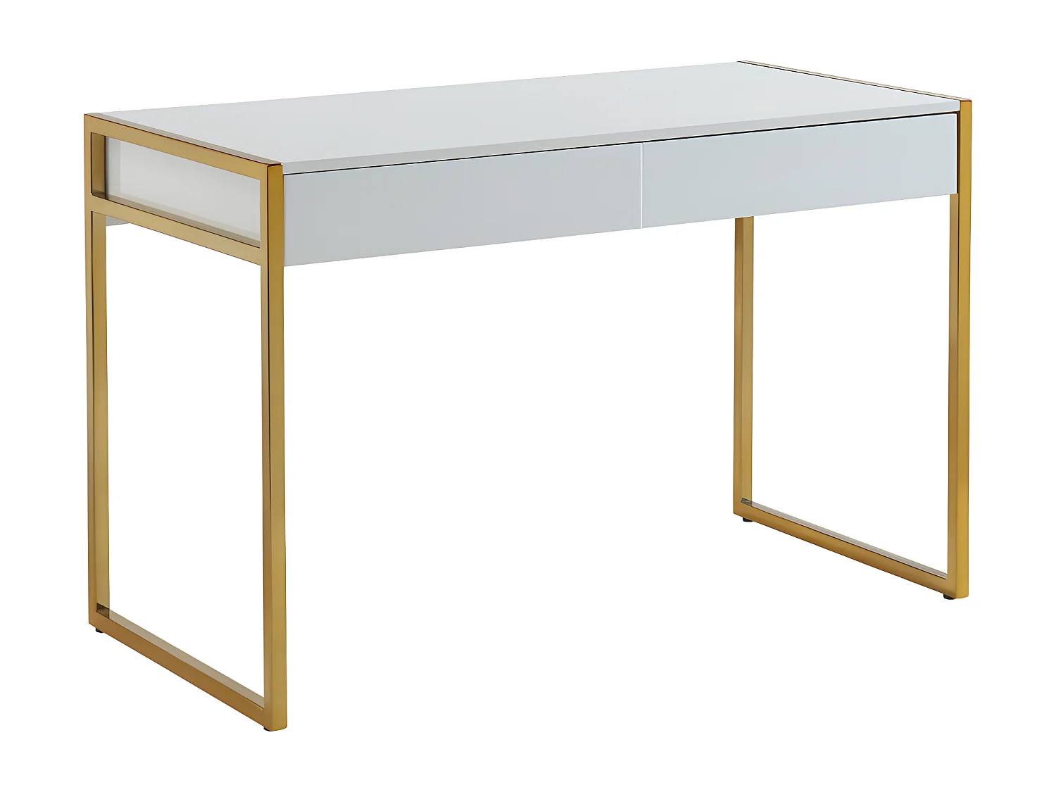 Bureau avec 2 tiroirs - MDF laqué et métal - Blanc et doré - MASON