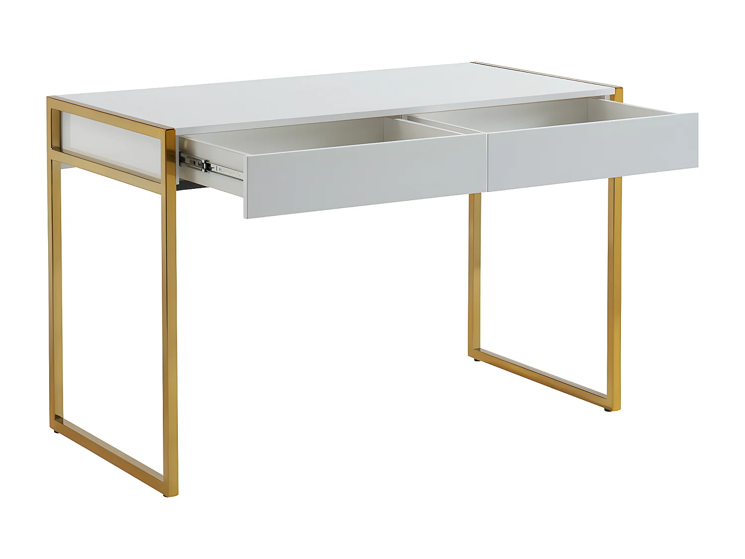 Bureau avec 2 tiroirs - MDF laqué et métal - Blanc et doré - MASON