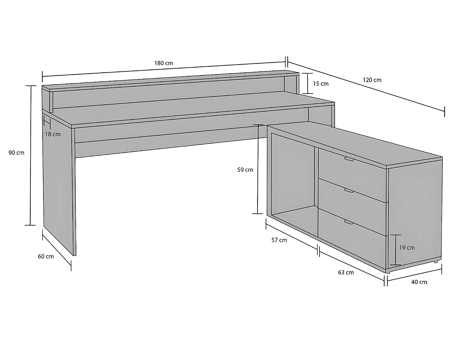Escritorio rinconera gamer NEHA - Con compartimentos y LEDs - MDF - Gris