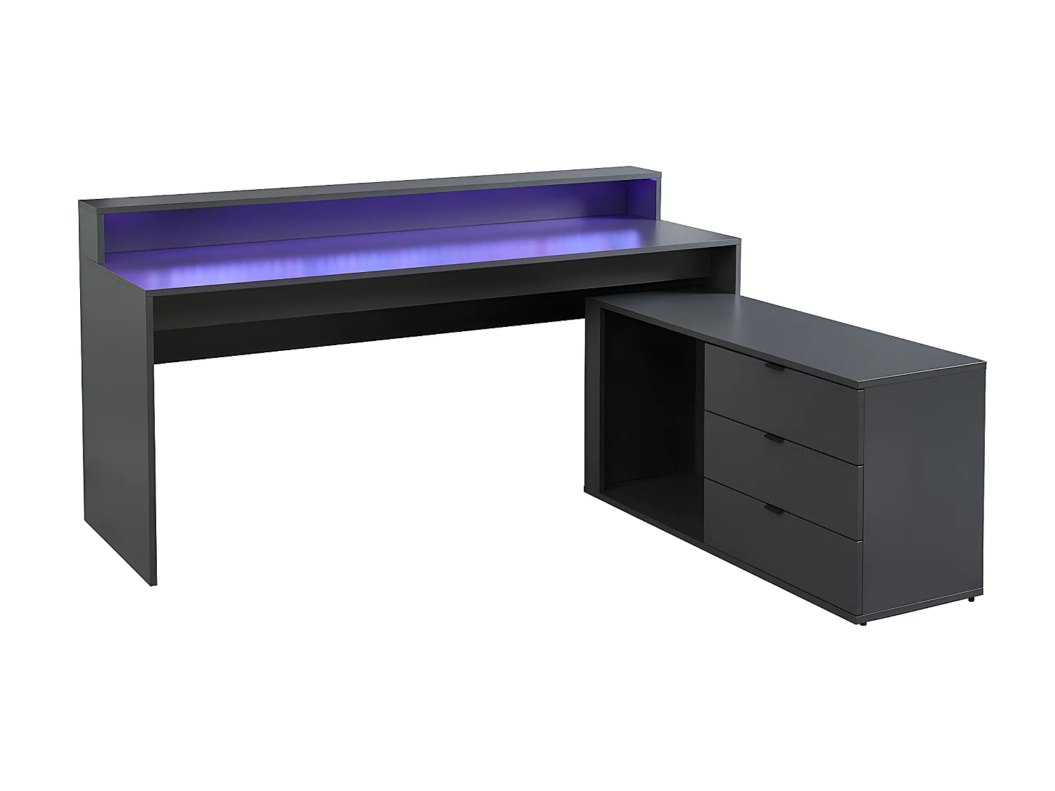 Narożne biurko gamingowe NEHA - Schowki i diody LED - MDF - Kolor szary