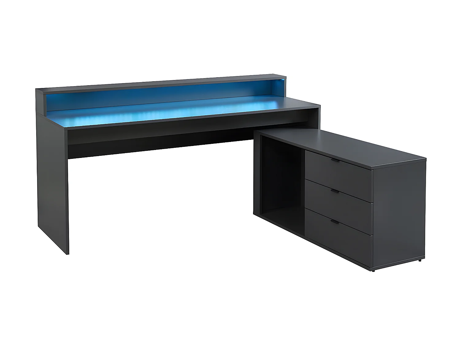 Narożne biurko gamingowe NEHA - Schowki i diody LED - MDF - Kolor szary