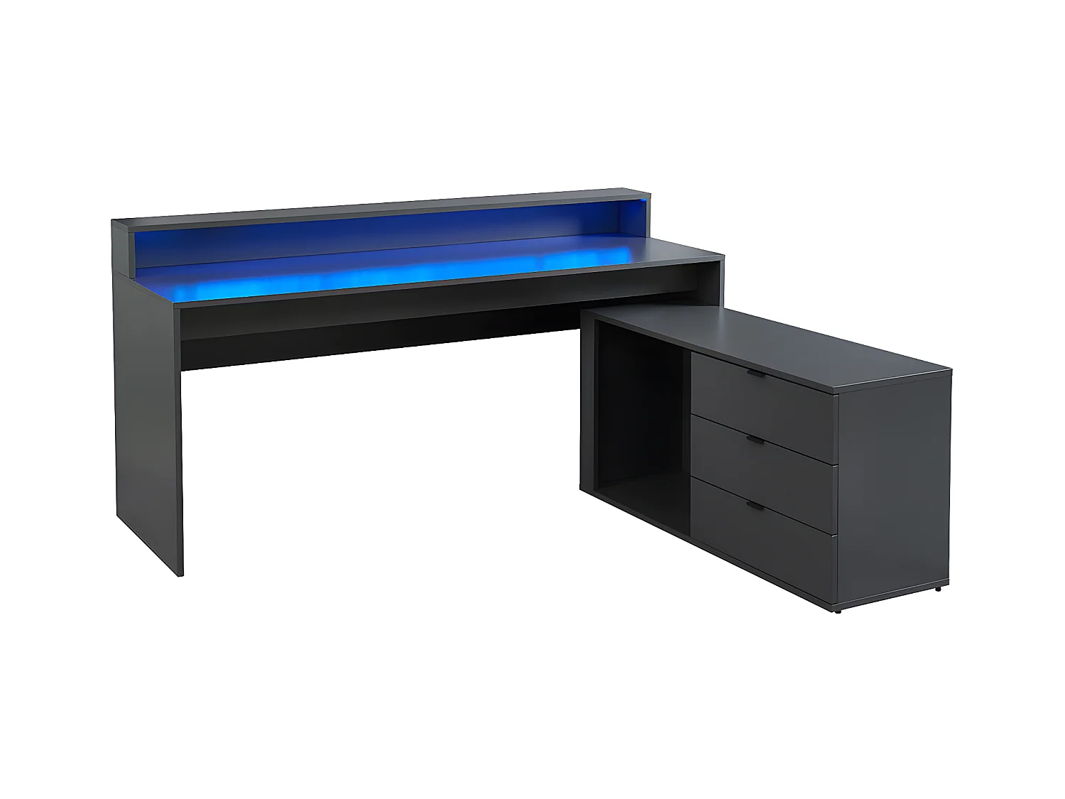 Narożne biurko gamingowe NEHA - Schowki i diody LED - MDF - Kolor szary