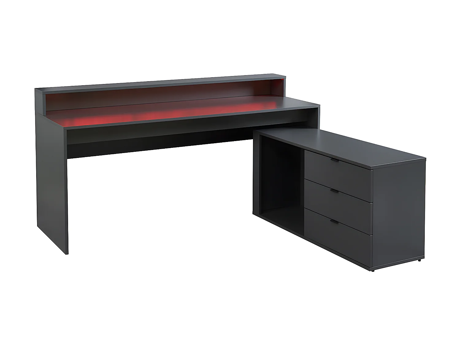 Narożne biurko gamingowe NEHA - Schowki i diody LED - MDF - Kolor szary