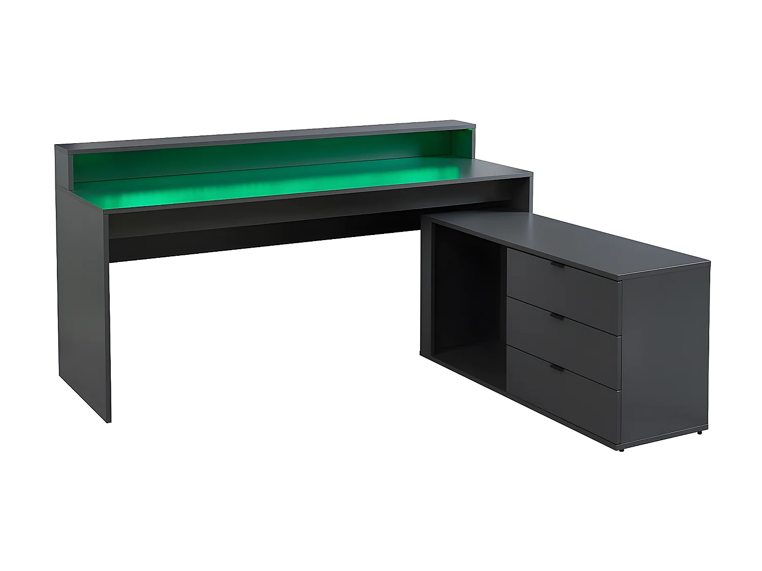 Narożne biurko gamingowe NEHA - Schowki i diody LED - MDF - Kolor szary