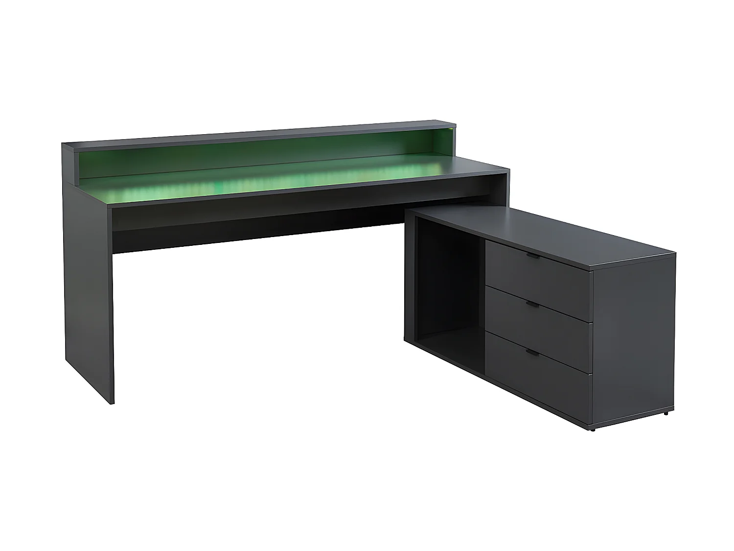 Narożne biurko gamingowe NEHA - Schowki i diody LED - MDF - Kolor szary