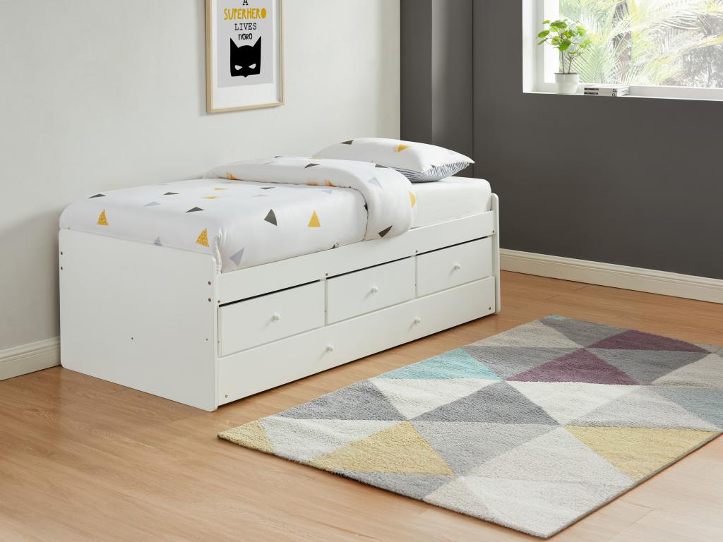 Ausziehbett mit 3 Schubladen + Matratze - MDF & Kiefernholz - 90 x 190 cm - günstig online kaufen