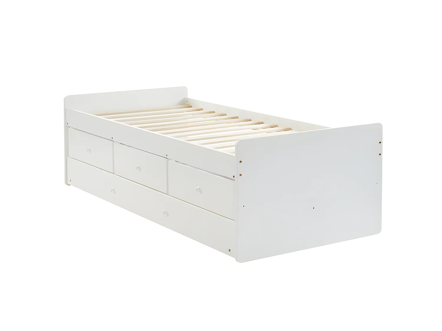 Cama nido TITOUAN con 3 cajones - 90 x 190 cm - MDF y Pino - Blanco + Colchón