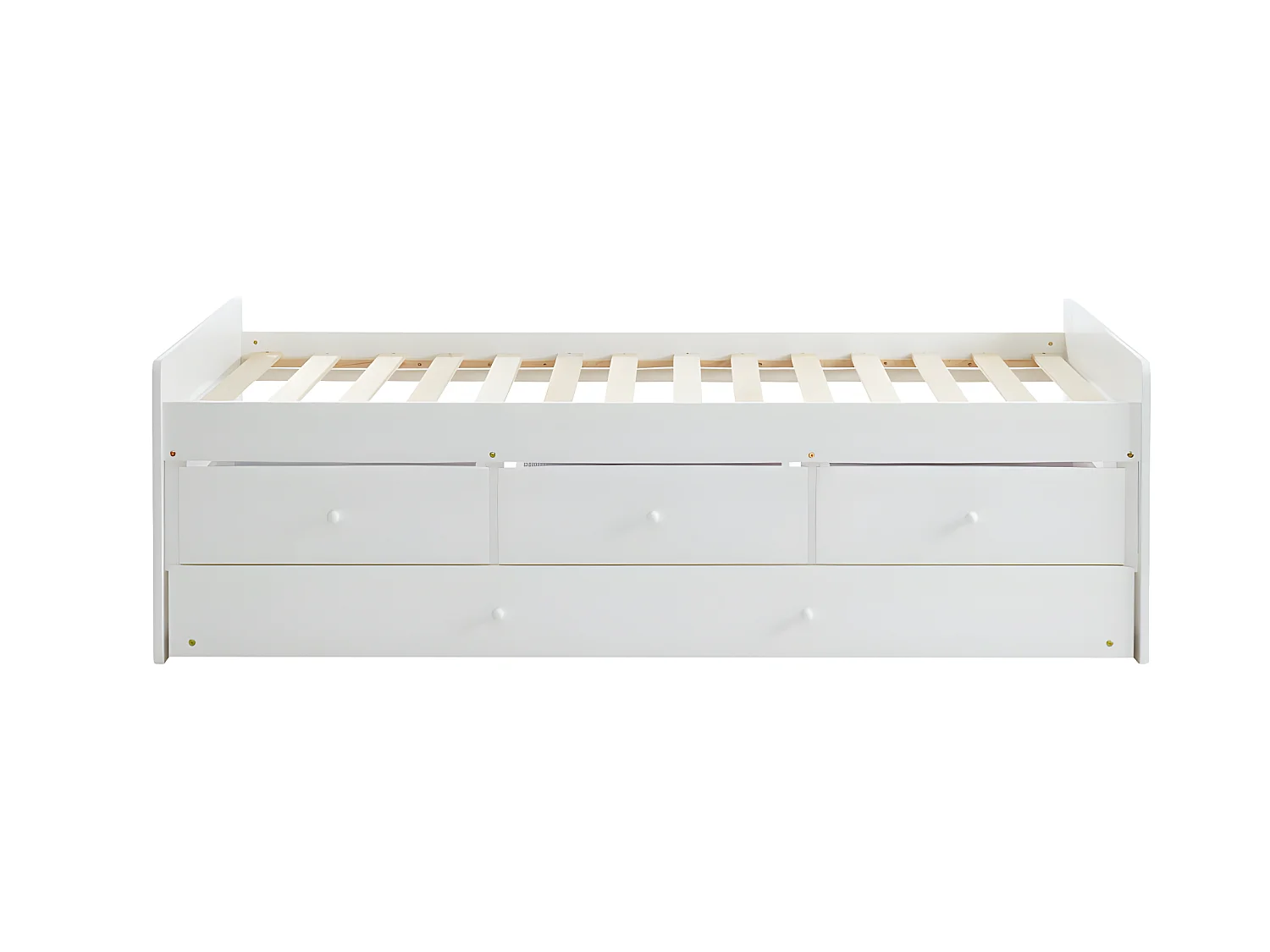 Cama nido TITOUAN con 3 cajones - 90 x 190 cm - MDF y Pino - Blanco + Colchón