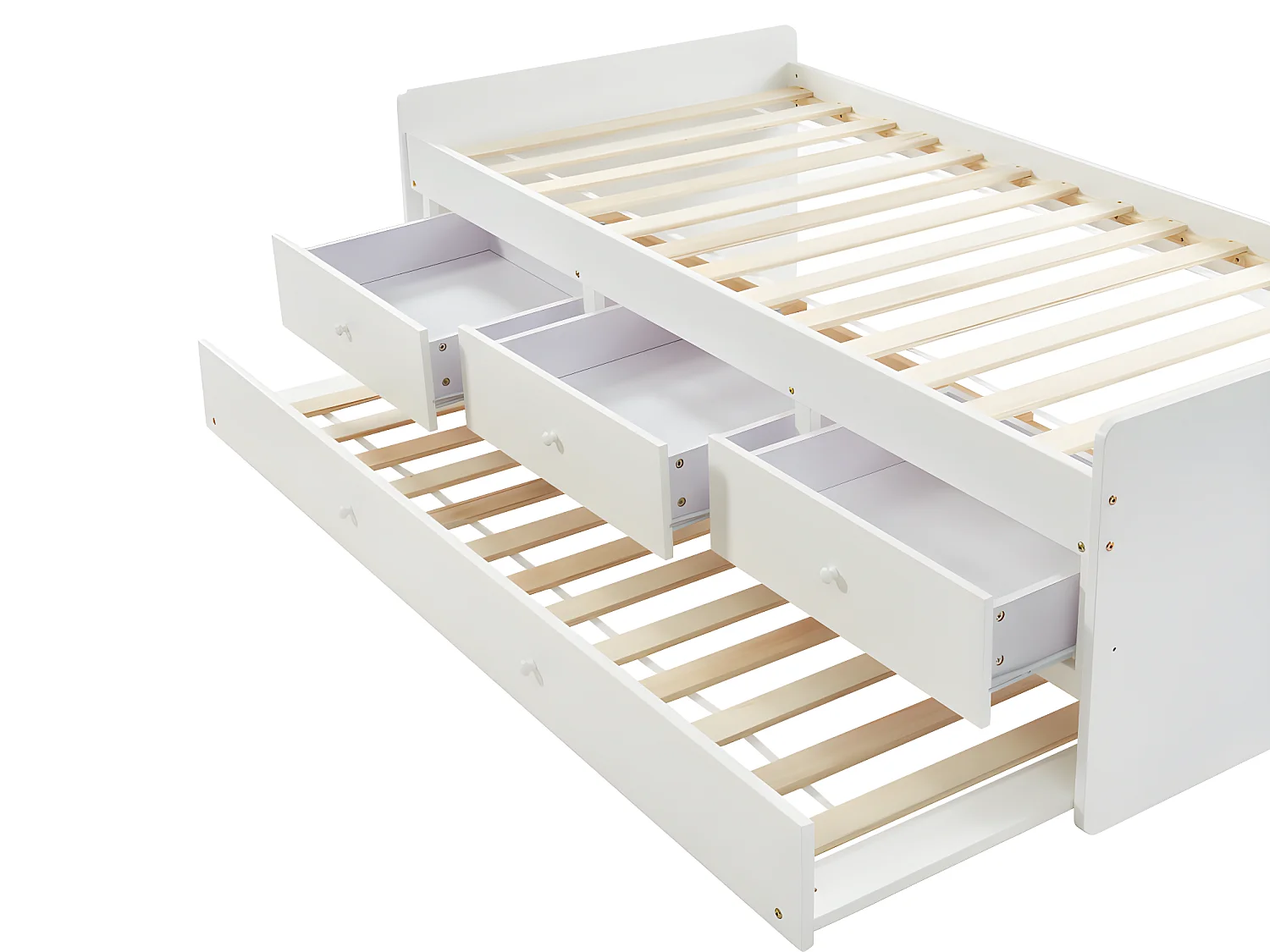 Uitschuifbed TITOUAN met 3 lades - MDF en dennenhout - Wit + Matras