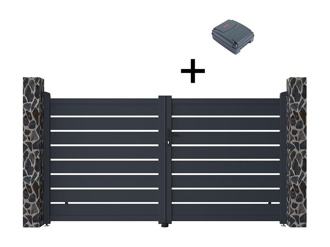 Portail électrique battant aluminium ajouré L305 x H166 cm anthracite - PRIMO
