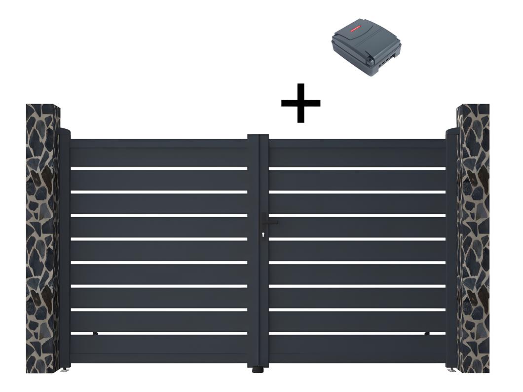 Portail électrique battant aluminium ajouré L305 x H183 cm anthracite - PRIMO