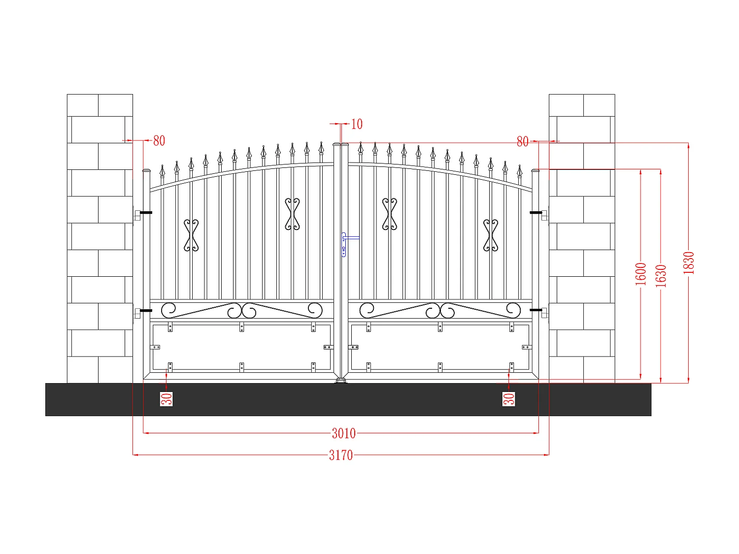 Portail battant éléctrique aluminium ajouré L317 x H183 cm noir NERBIS