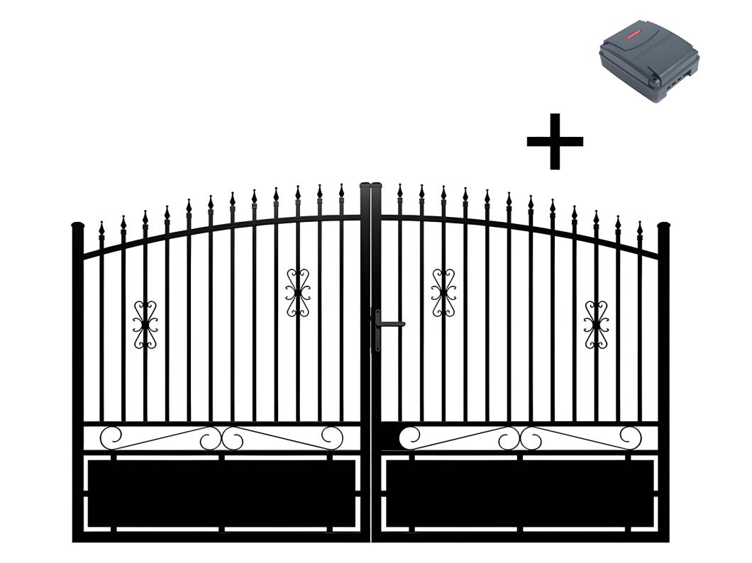 Cancello elettrico a battente in alluminio traforato L300 x H200 cm nero NERBIS