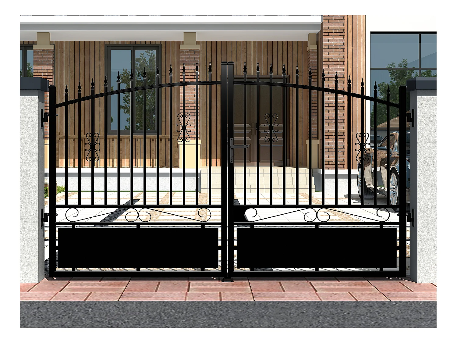 Portail battant électrique aluminium ajouré L367 x H183 cm noir NERBIS