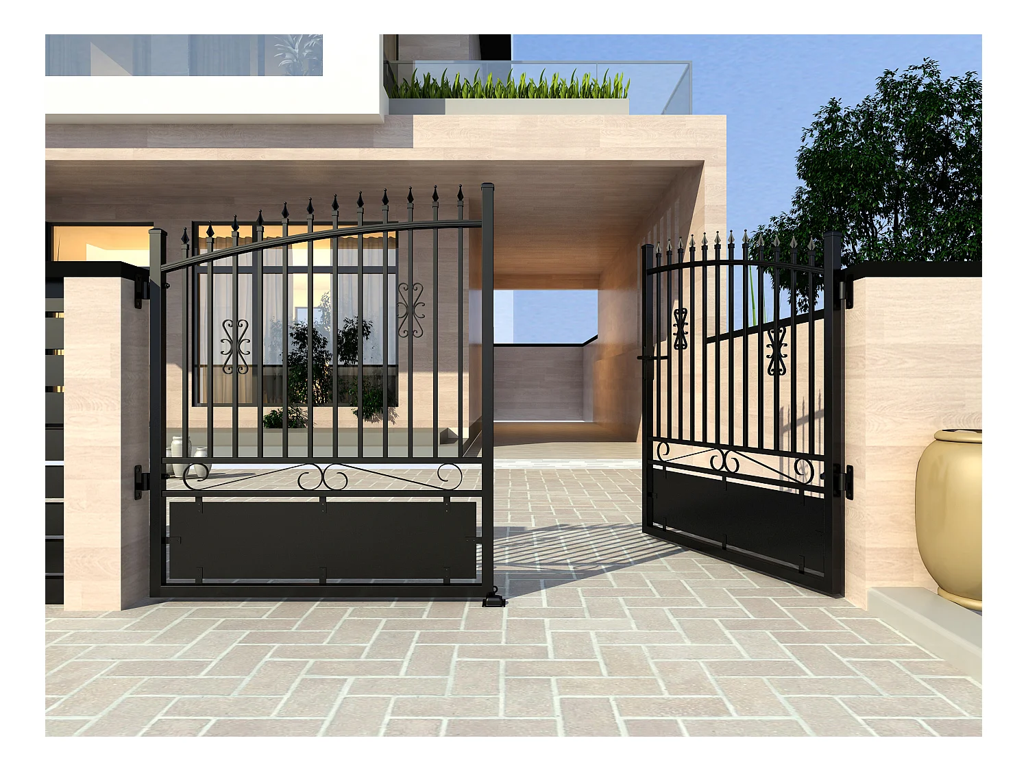 Ażurowa aluminiowa elektryczna brama skrzydłowa L350 x H200 cm czarna NERBIS