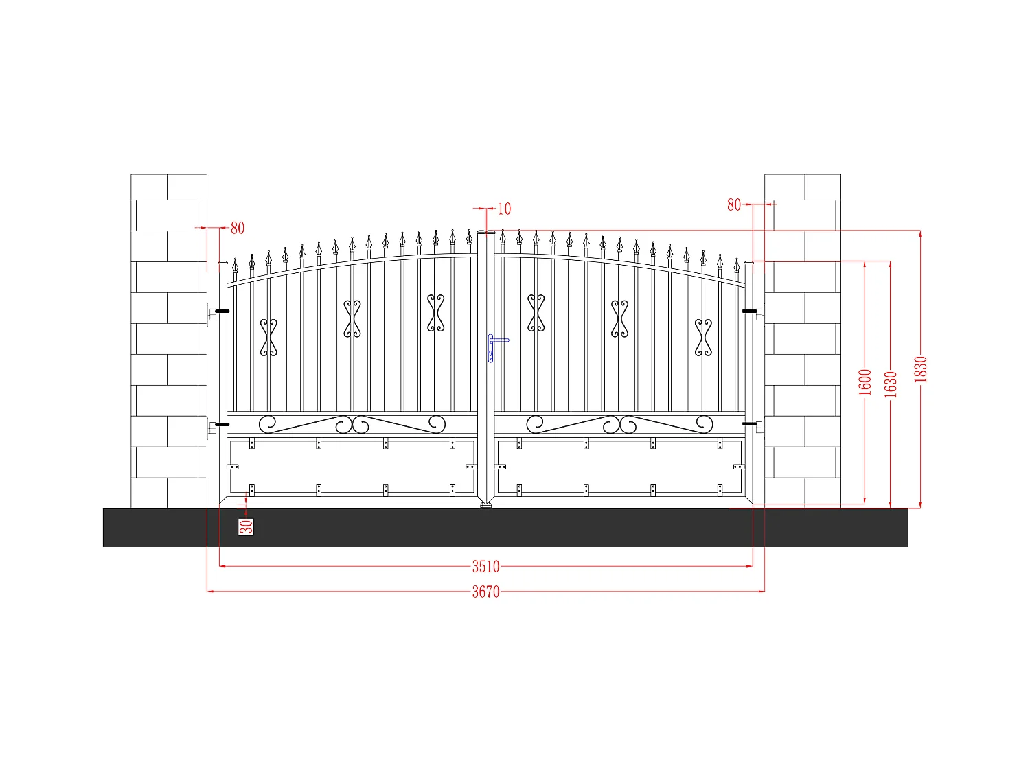 Ażurowa aluminiowa elektryczna brama skrzydłowa L350 x H200 cm czarna NERBIS