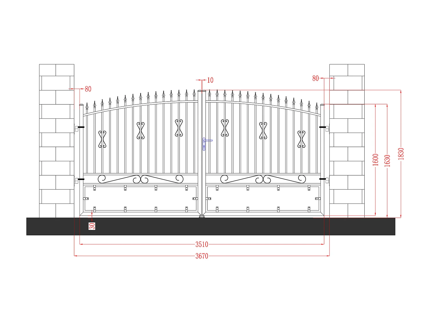 Pack portão de batente antracite em alumínio de C367 x A183 cm + Motor RIVE - NERBIS