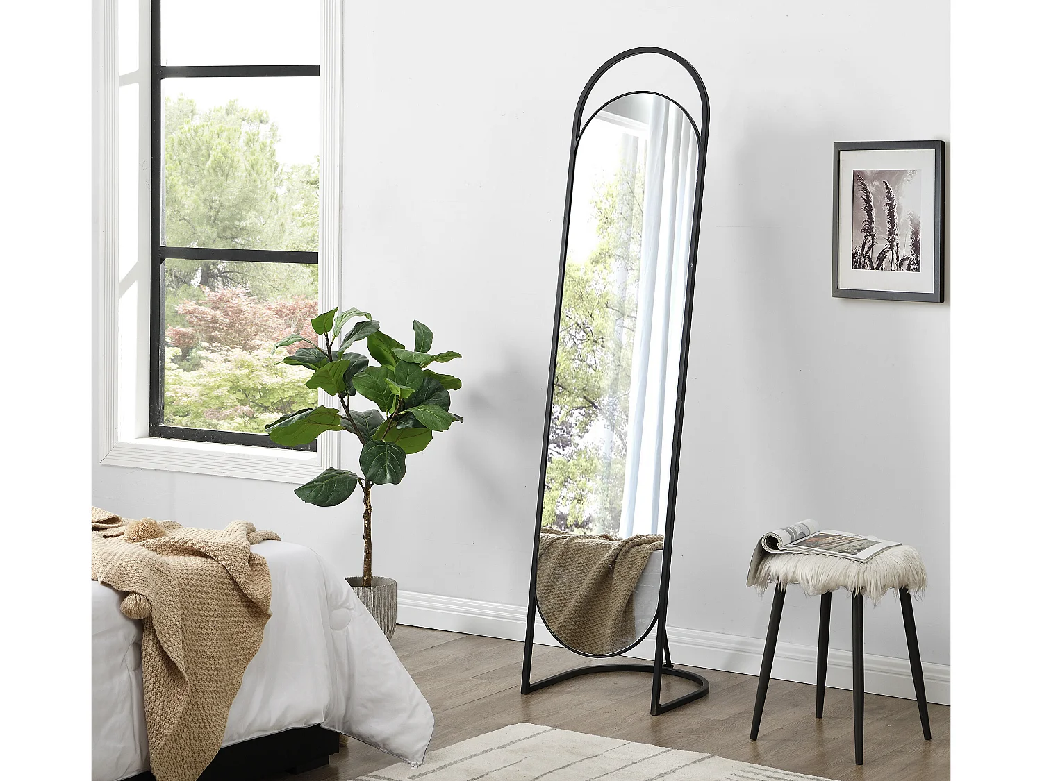 Miroir sur pied  en métal - L.41 x H. 171 cm - Noir - ZINEB