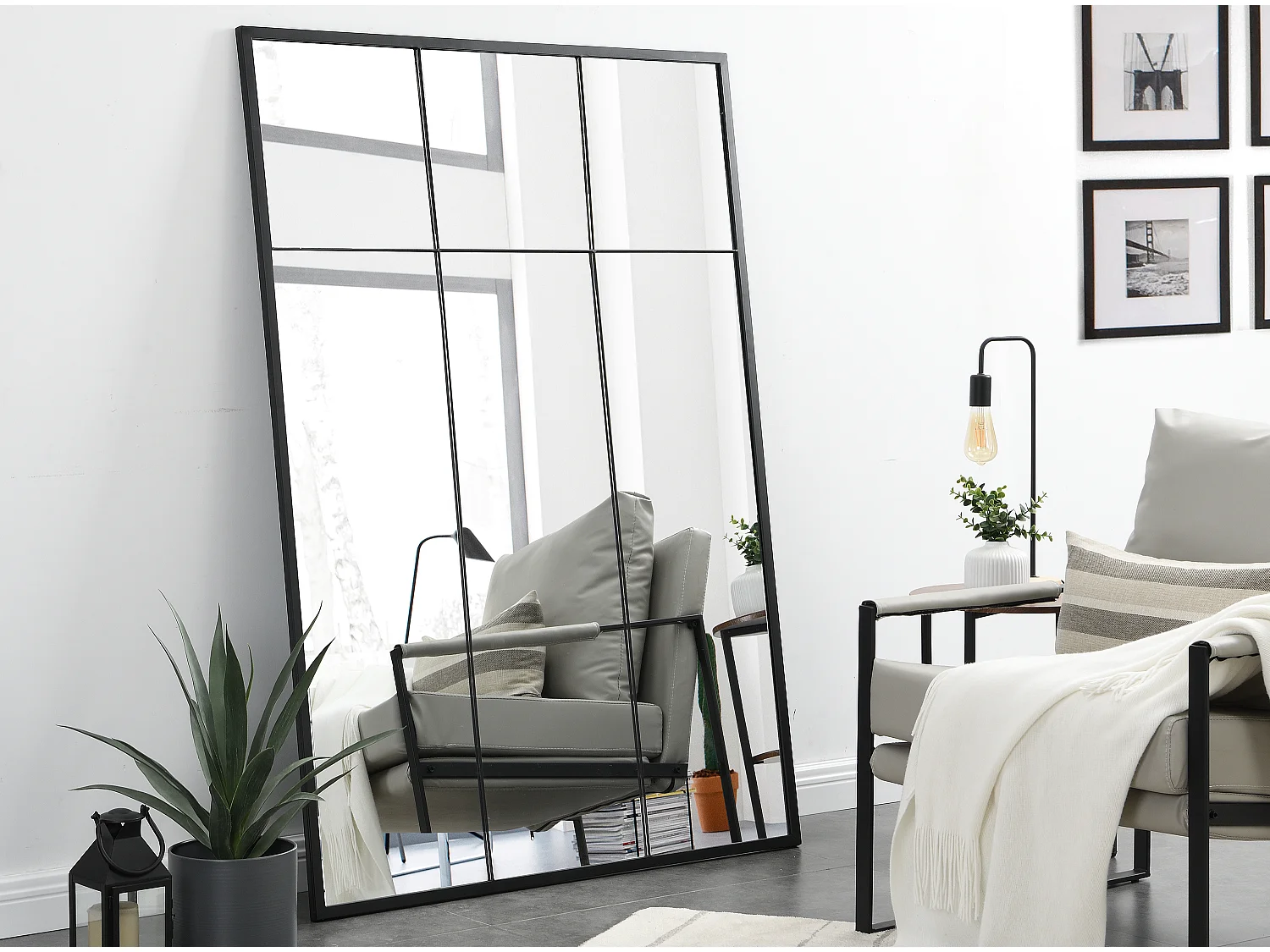 Spiegel Fenster Industriell - Eisen - 105 x 150 cm - Schwarz - BELLAGIO