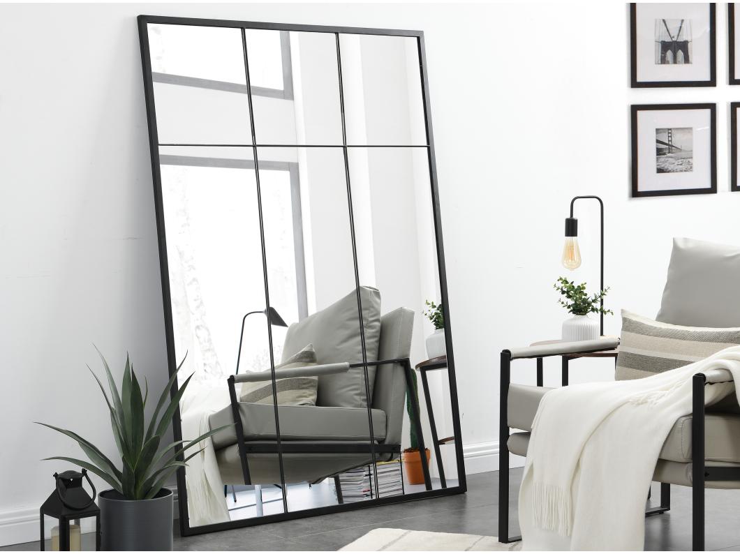 Espejo industrial de hierro - Ancho 105 x Alt. 150 cm - Negro - BELLAGIO