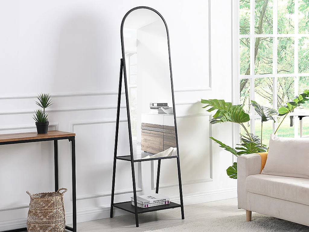 Espelho de chão com 2 prateleiras metal C.46 x L.41 x A.172 cm preto - LIVIO