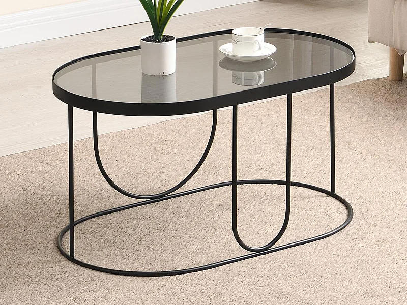 Stolik kawowy z metalu i szkła dymionego - Czarny i Przezroczysty - PRETORIA