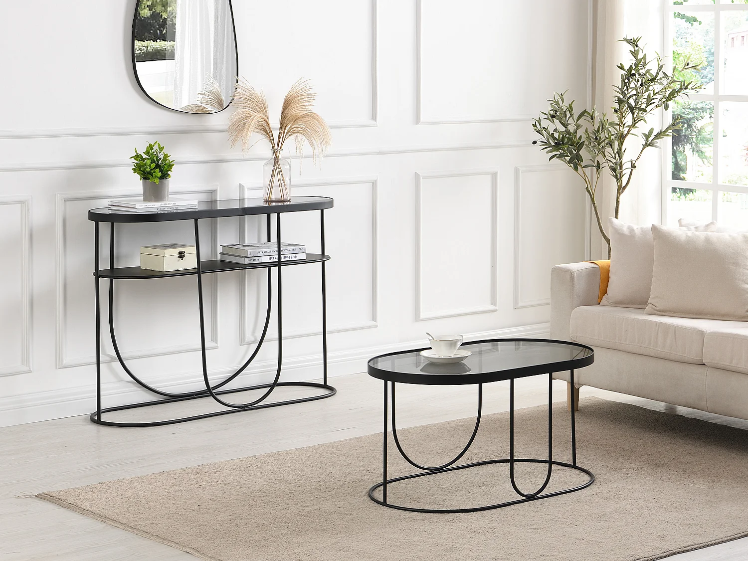 Table basse en métal et verre fumé - Noir et Transparent - PRETORIA