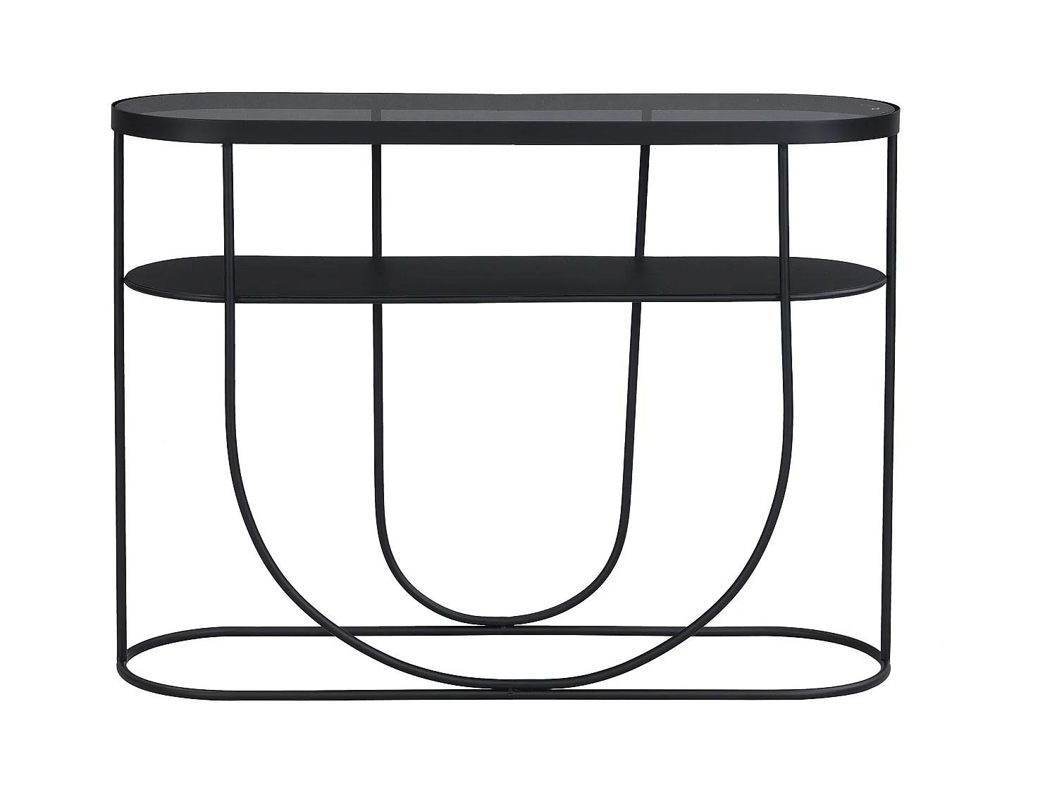 Consola com 1 prateleira em metal e vidro fumado preto e transparente - PRETORIA