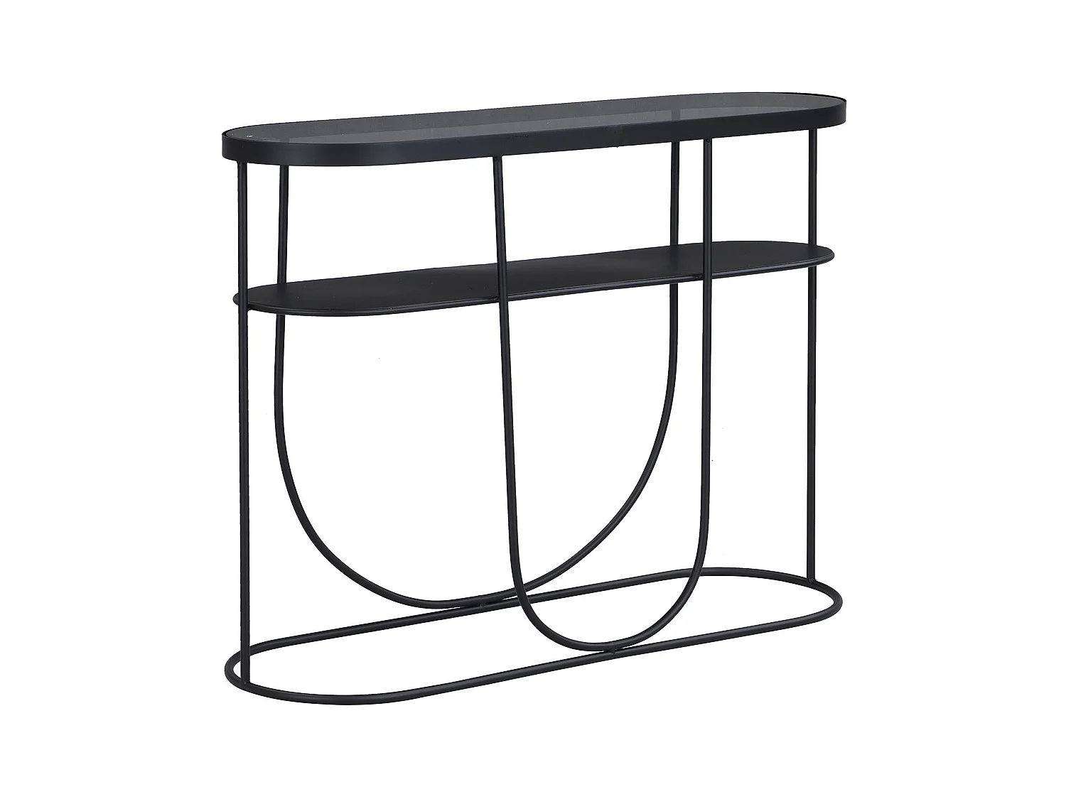 Consola com 1 prateleira em metal e vidro fumado preto e transparente - PRETORIA