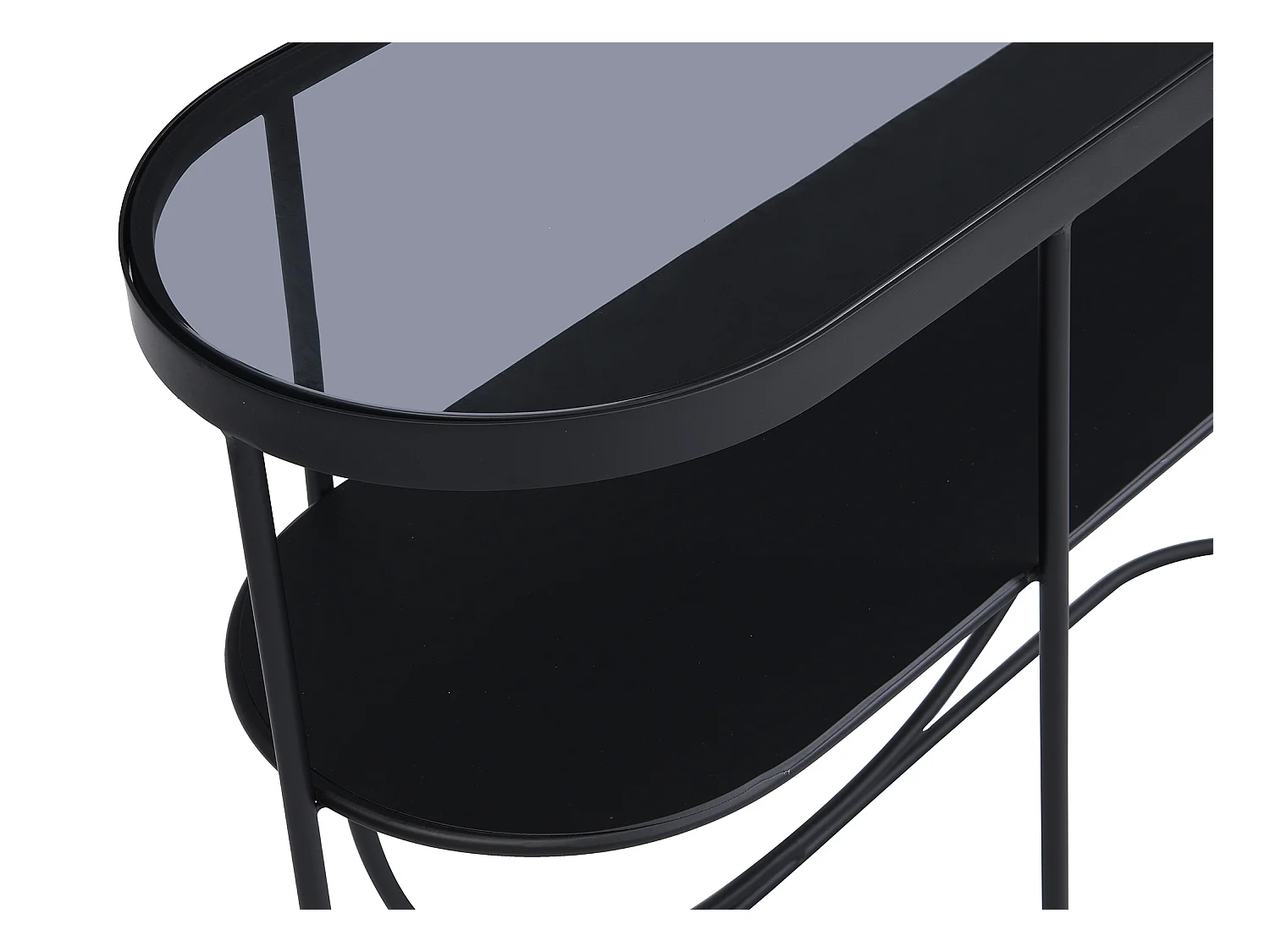 Consola com 1 prateleira em metal e vidro fumado preto e transparente - PRETORIA