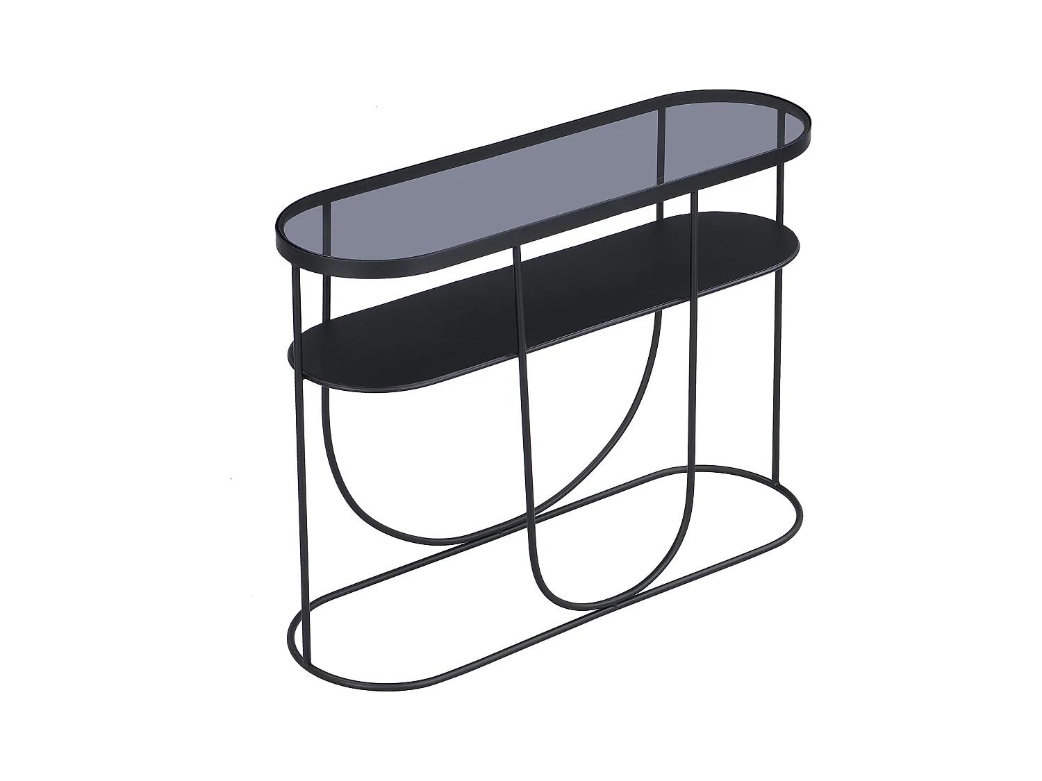 Consola com 1 prateleira em metal e vidro fumado preto e transparente - PRETORIA