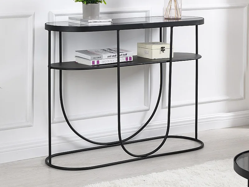 Console avec 1 étagère en métal et verre fumé - Noir et Transparent - PRETORIA