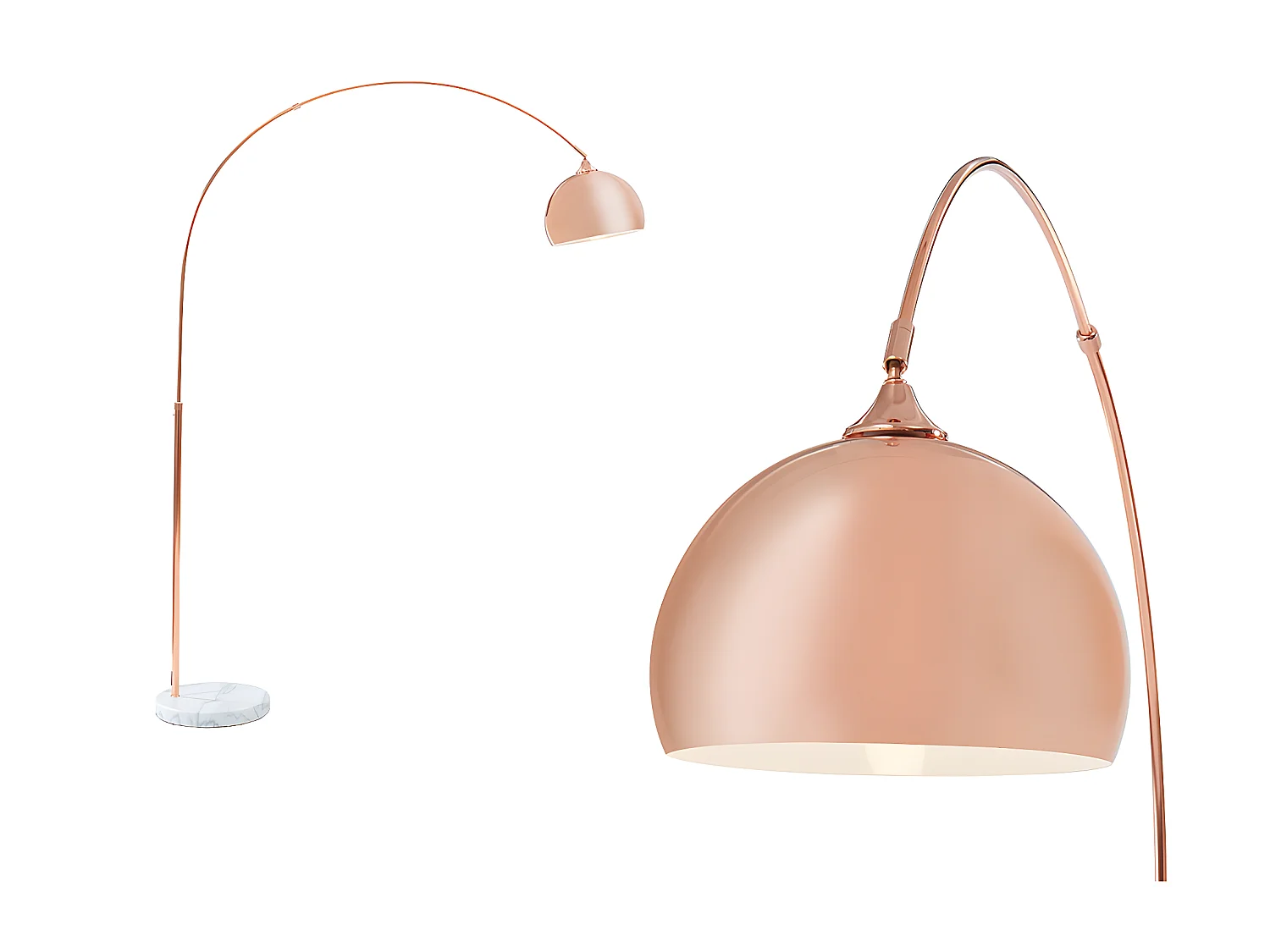 Grote staande lamp met boog art déco OMBRAGE - Metaal en marmer - H180 cm - Koperkleurig