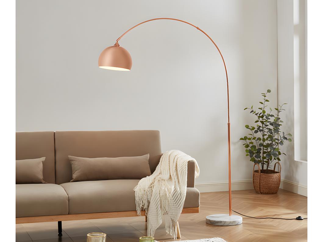 Grand lampadaire arc style art déco - Métal et marbre - H. 180 cm - Cuivré - OMBRAGE