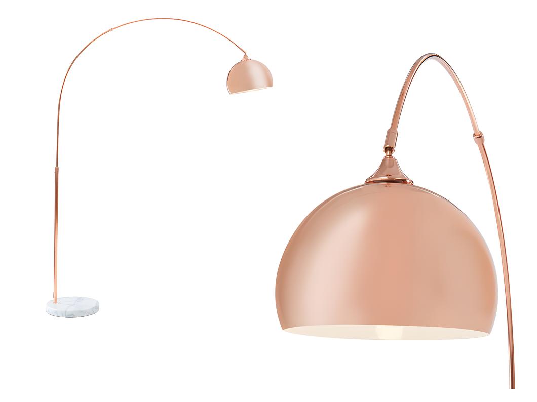 Grand lampadaire arc style art déco - Métal et marbre - H. 180 cm - Cuivré - OMBRAGE