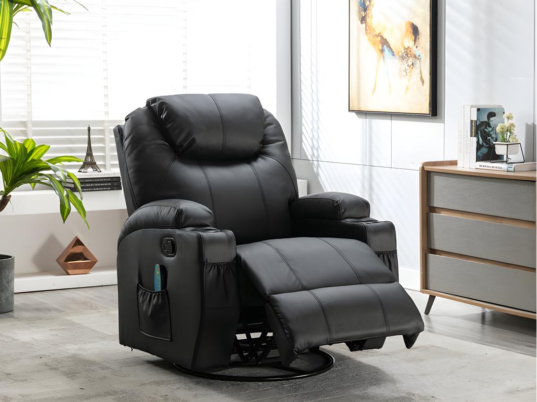 Sillón de masaje SILVANO de piel sintética - Negro