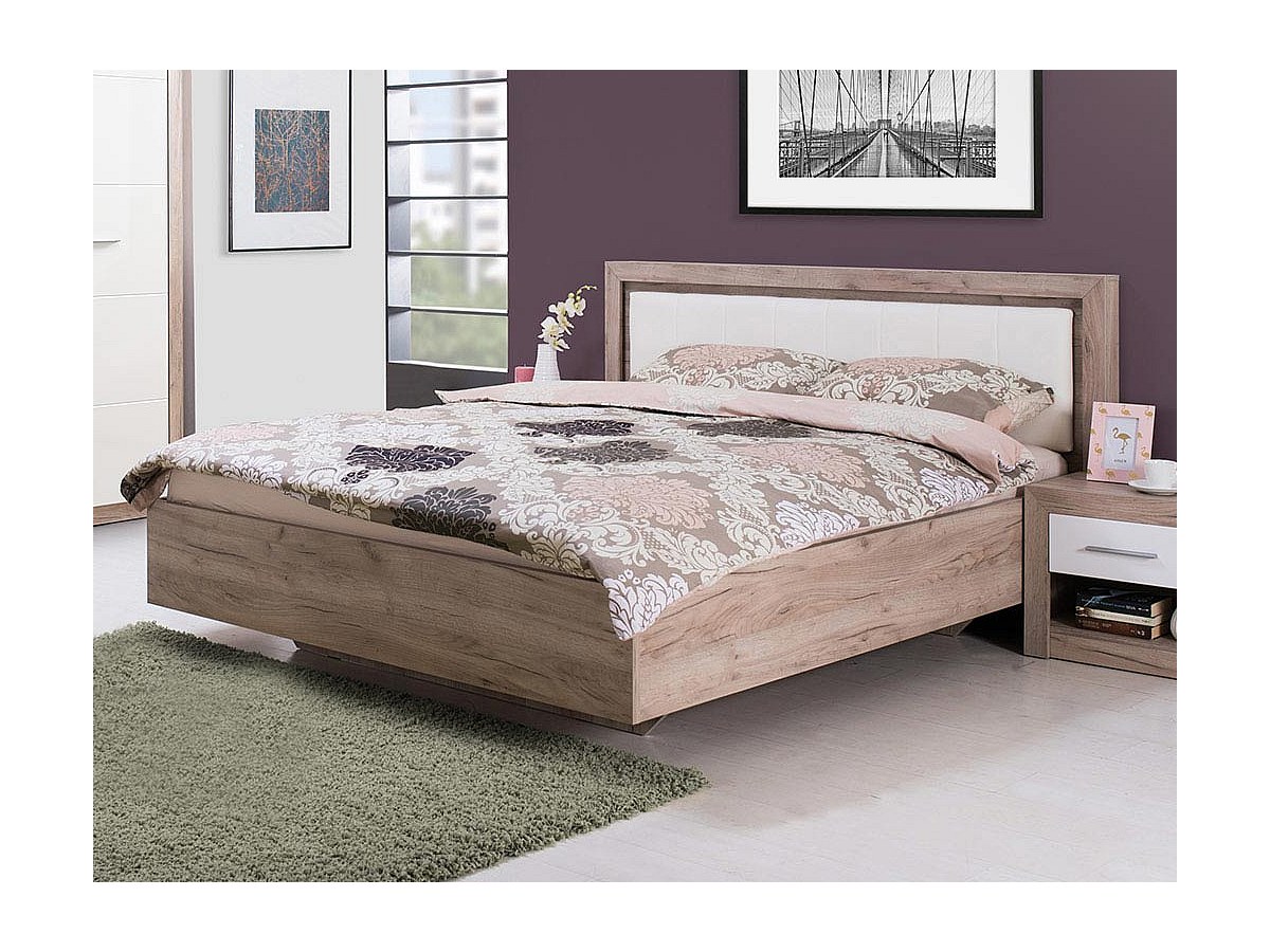 Bett 160 x 200 cm mit LEDs Farben: Eiche und weiß SALYAN jetzt günstig