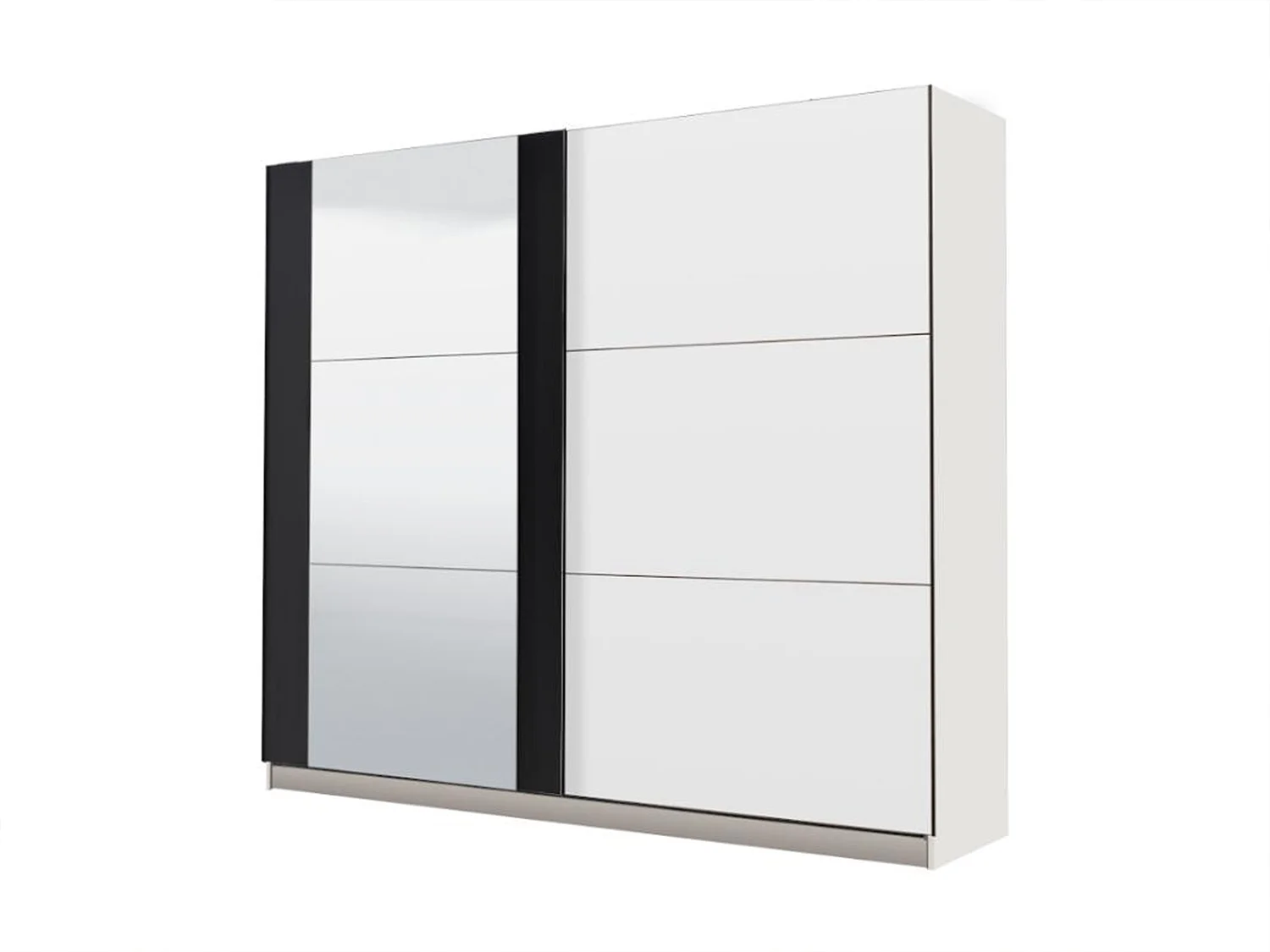 Armoire SUTERA - 2 portes coulissantes - Avec miroir - L.217 cm - Blanc et noir