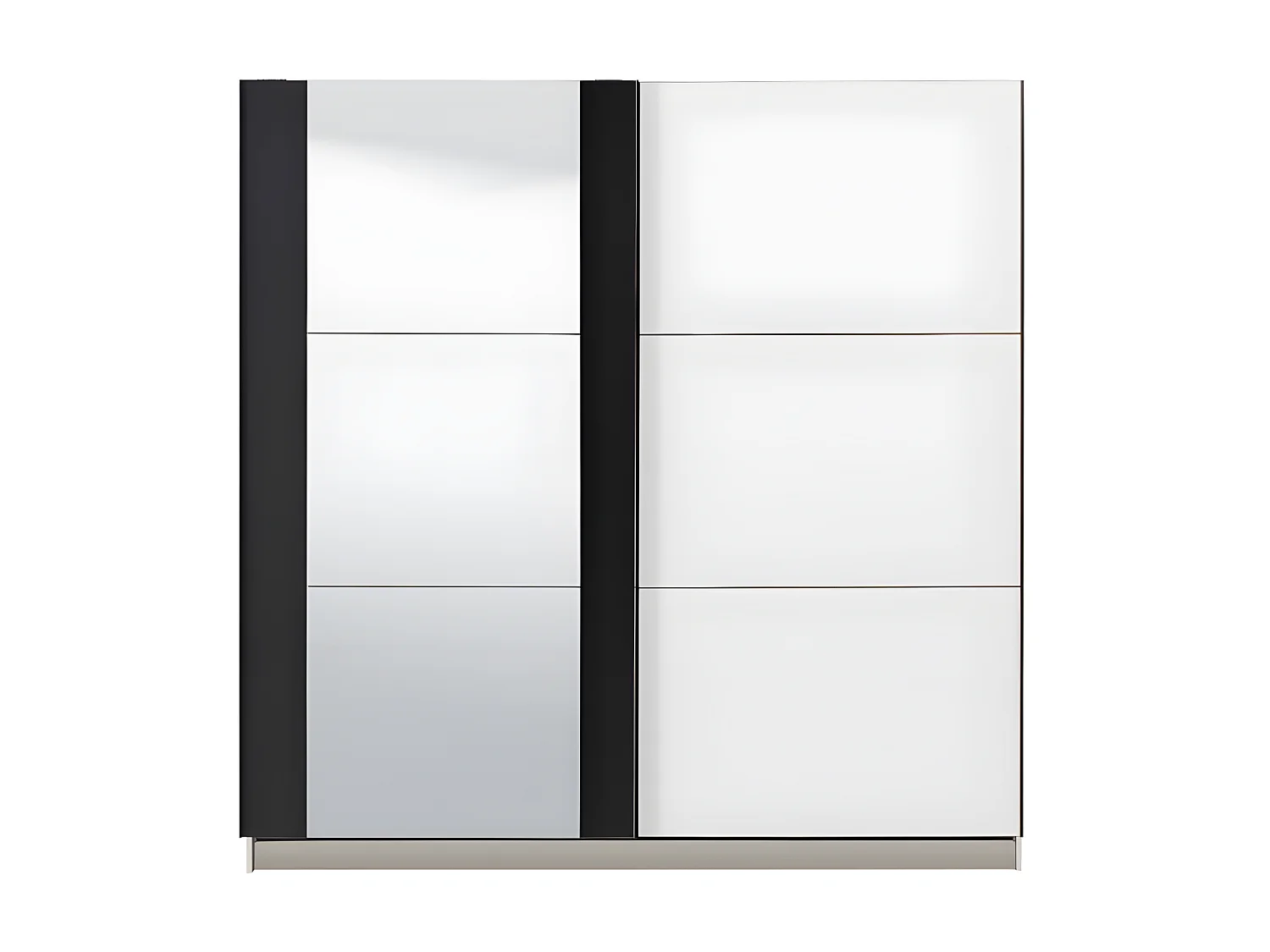 Armoire SUTERA - 2 portes coulissantes - Avec miroir - L.217 cm - Blanc et noir