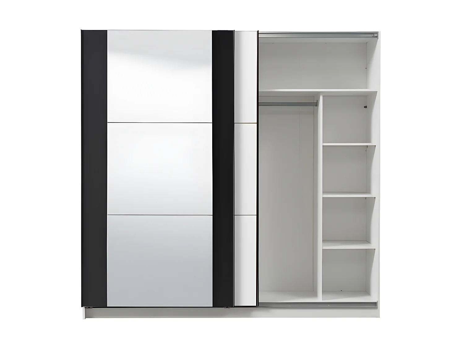 Armoire SUTERA - 2 portes coulissantes - Avec miroir - L.217 cm - Blanc et noir
