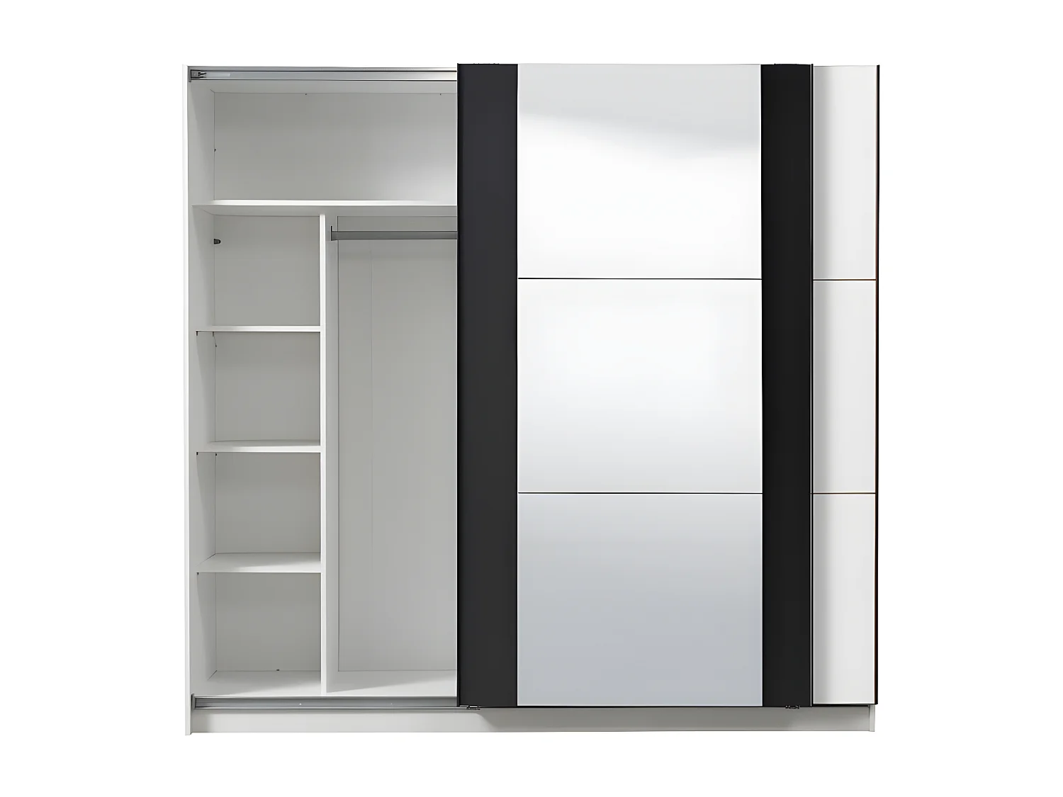 Armoire SUTERA - 2 portes coulissantes - Avec miroir - L.217 cm - Blanc et noir