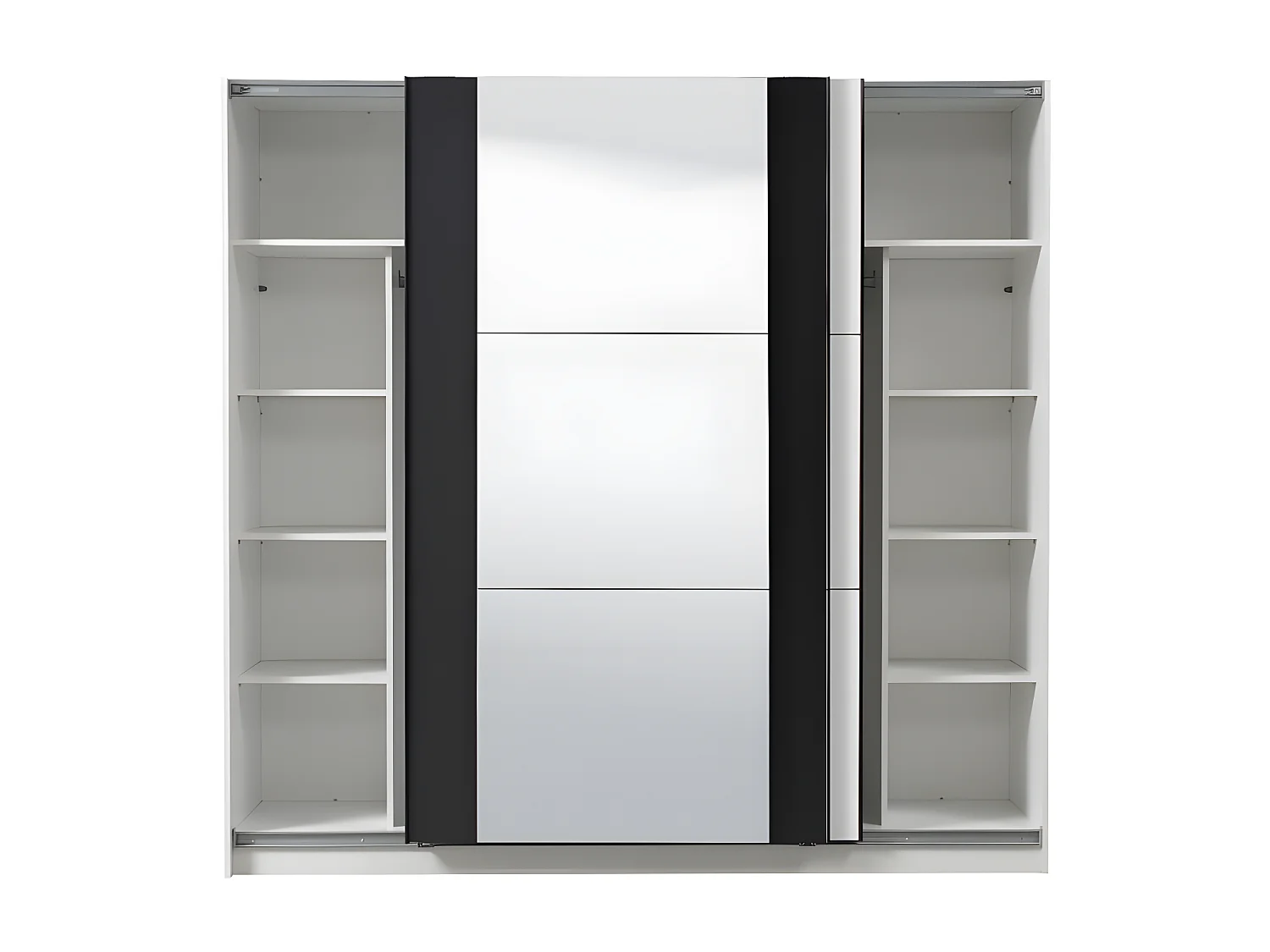 Armoire SUTERA - 2 portes coulissantes - Avec miroir - L.217 cm - Blanc et noir