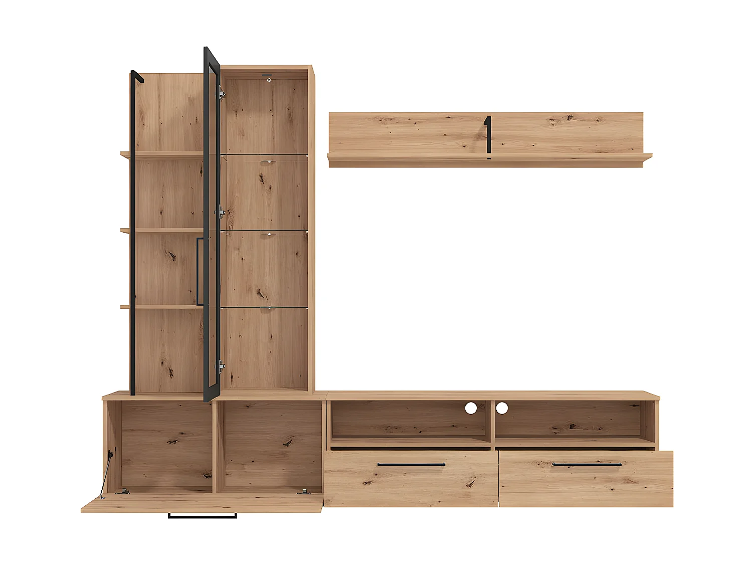 TV-Wand mit Stauraum - Eichefarben & Schwarz - DUBLIN