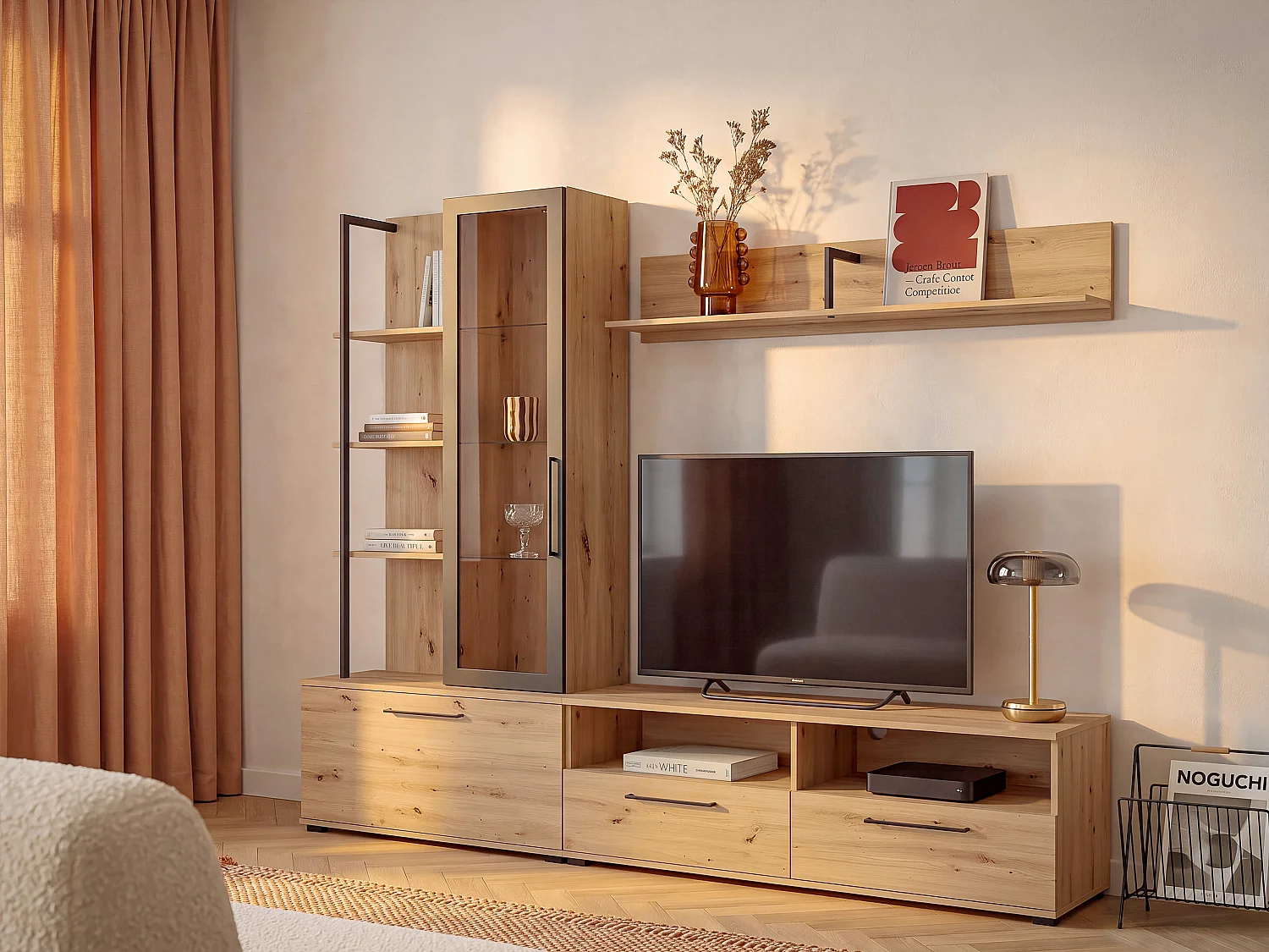 TV hutch with storage - Oak and black - DUBLIN