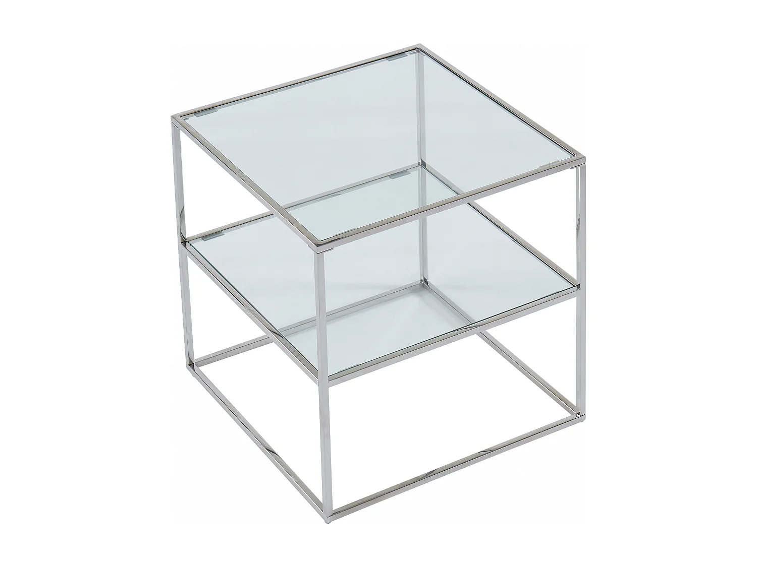 Table de chevet - 1 tablette - Verre trempé et acier - Argent - KOHANA