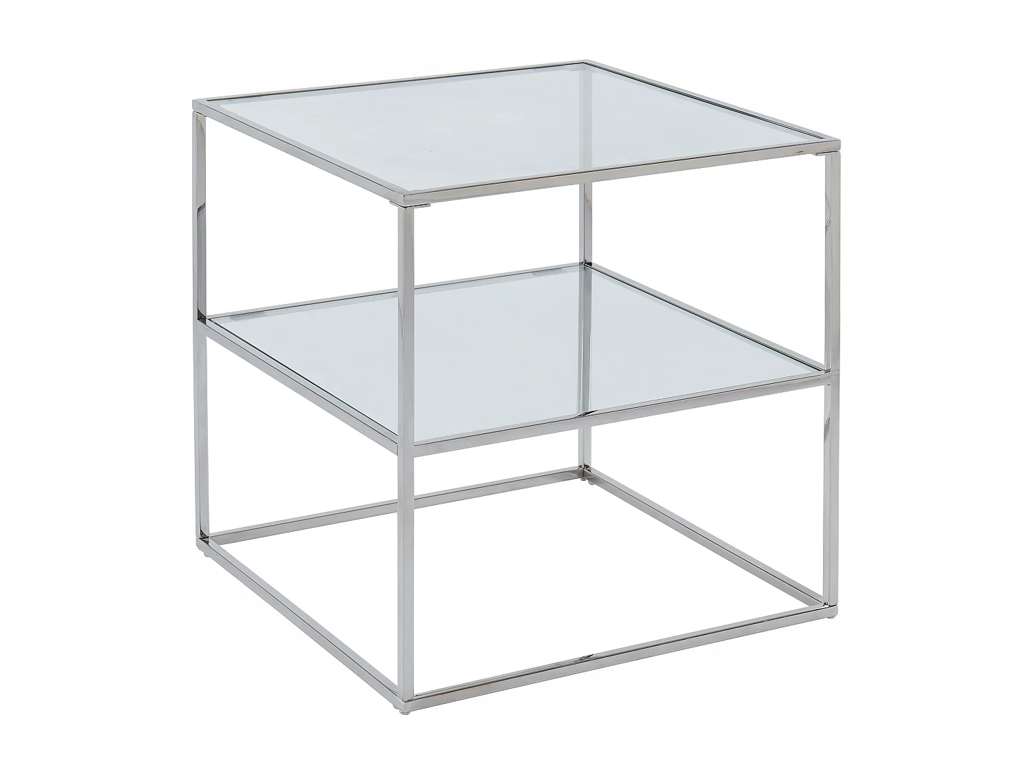 Table de chevet - 1 tablette - Verre trempé et acier - Argent - KOHANA