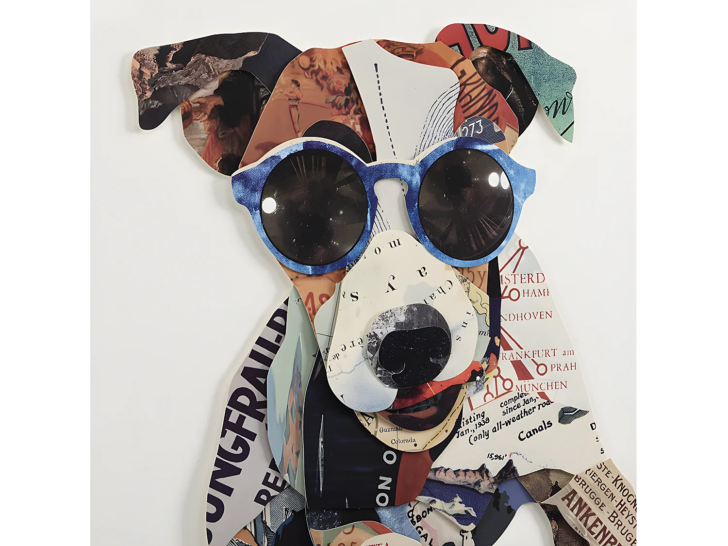Tableau collage chien effet 3D MAMBO avec cadre noir - 60 x 60 cm - Multicolore